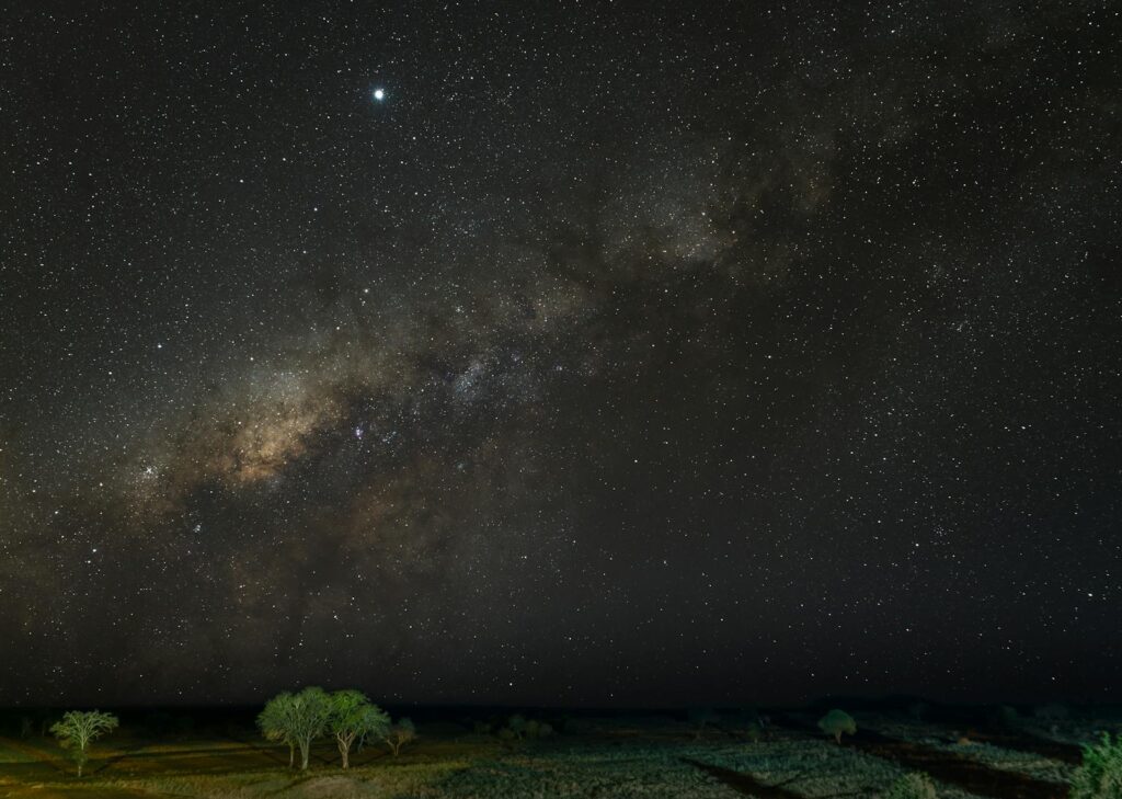 Green Grass Field Under Starry Night